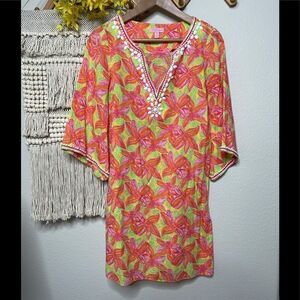 Lilly Pulitzer Pink Orange Floral Tropical Beaded Swim Cover